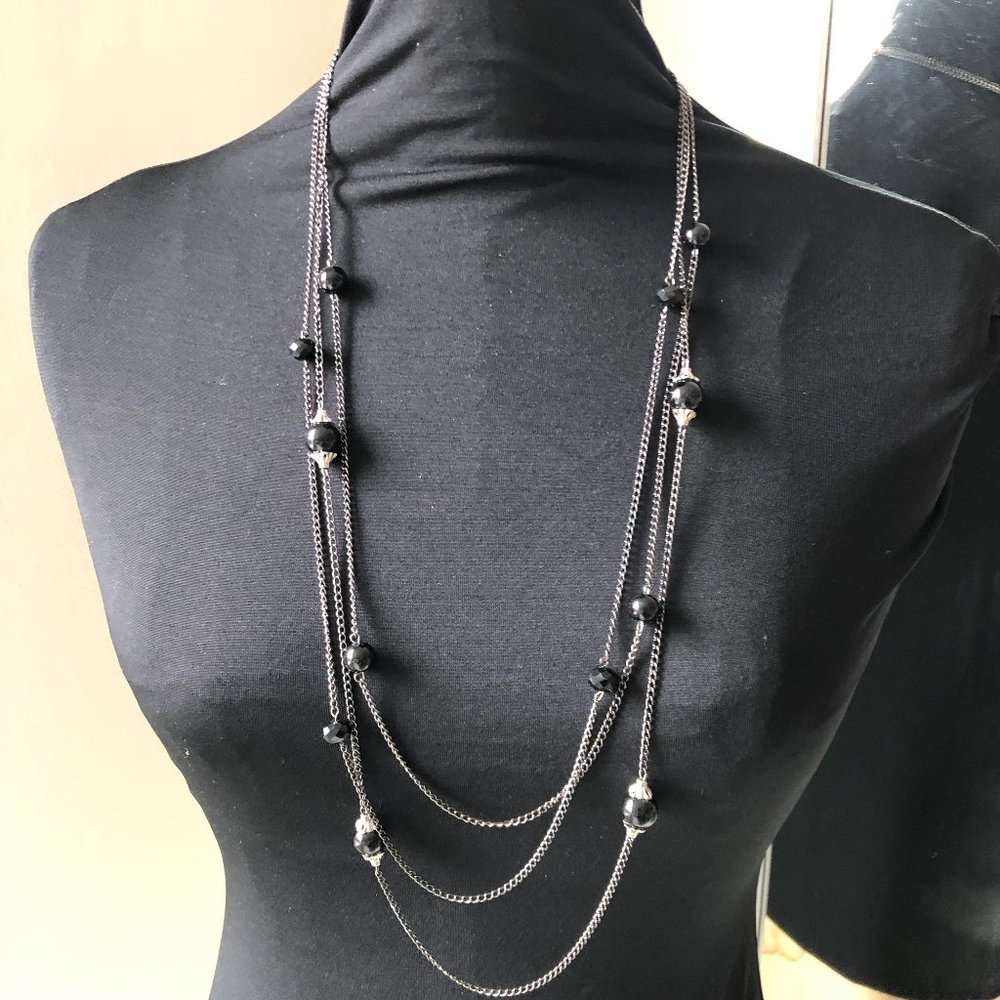 Silver/black Necklace with Matching Earrings
